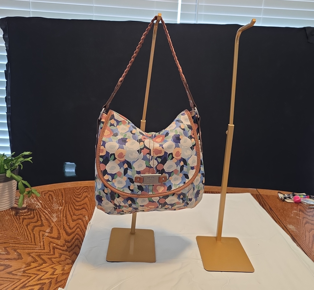 Relic Floral Multicolor Shoulder Bag with Brown Trim